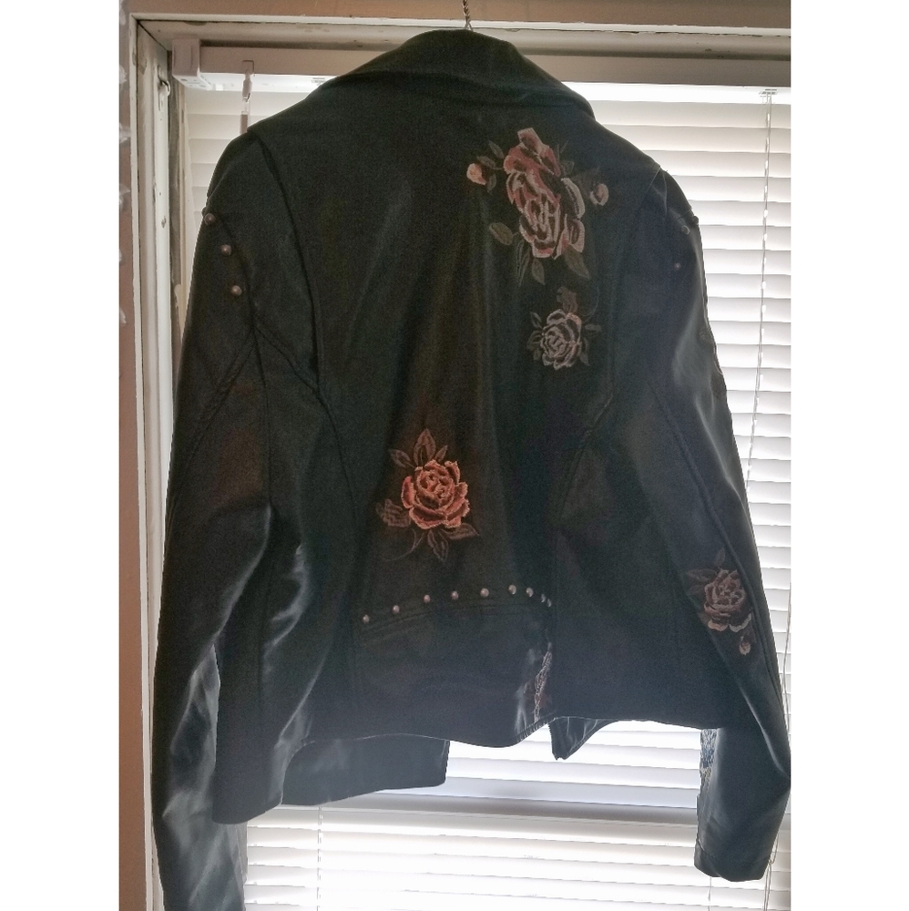 Faux Leather Embroidered Jacket